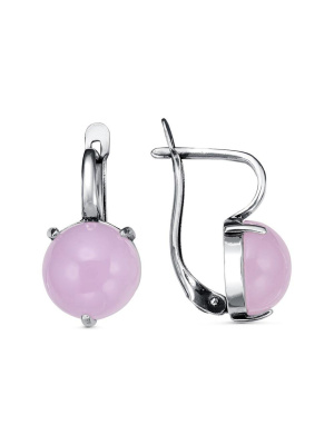 Серьги серебро 925 пробы, покрытие - оксидирование, вставка - искусственный кварц розовый