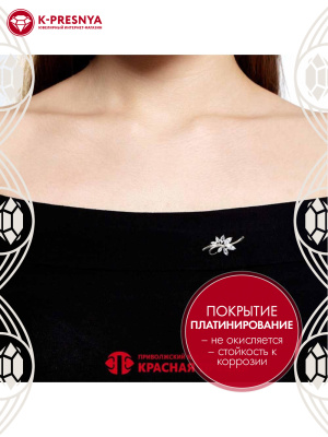 Брошь серебро 925 пробы, покрытие - платинирование, вставка - фианит (недрагоценный камень)