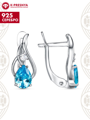 Серьги серебро 925 пробы, покрытие - родирование, вставка - фианит (недрагоценный камень)