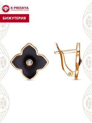 Серьги бижутерия, покрытие - золочение, отделка - эмаль, вставка - стекло ювелирное preciosa