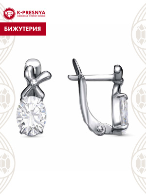 Серьги бижутерия, покрытие - серебрение с оксидированием, вставка - фианит (недрагоценный камень)