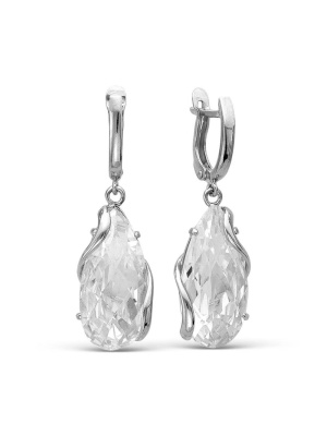 Серьги серебро 925 пробы, покрытие - оксидирование, вставка - фианит собственной огранки (недрагоценный камень)