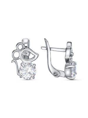 Серьги серебро 925 пробы, покрытие - платинирование, вставка - фианит (недрагоценный камень)