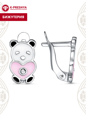 Серьги бижутерия, покрытие - платинирование, отделка - эмаль, вставка - стекло ювелирное preciosa