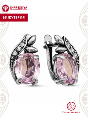 Серьги бижутерия, покрытие - серебрение с оксидированием, вставка - стекло ювелирное, стекло ювелирное preciosa