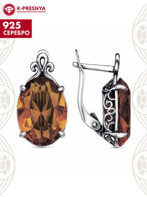 Серьги серебро 925 пробы, покрытие - оксидирование, вставка - стекло ювелирное собственной огранки