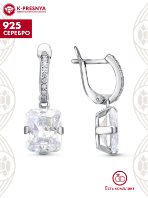 Серьги серебро 925 пробы, покрытие - родирование, вставка - фианит (недрагоценный камень)