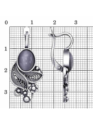 Серьги бижутерия, покрытие - серебрение с оксидированием, вставка - искусственный кошачий глаз