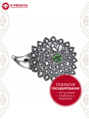 Брошь серебро 925 пробы, покрытие - оксидирование, отделка - эмаль, вставка - искусственная шпинель