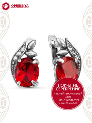 Серьги бижутерия, покрытие - серебрение с оксидированием, вставка - стекло ювелирное, стекло ювелирное preciosa