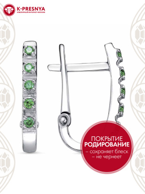 Серьги серебро 925 пробы, покрытие - родирование, вставка - искусственная шпинель