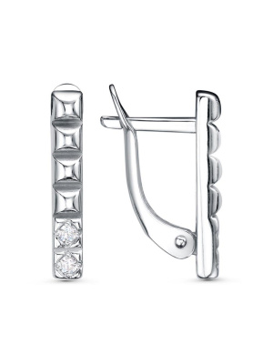 Серьги серебро 925 пробы, покрытие - платинирование, вставка - фианит (недрагоценный камень)