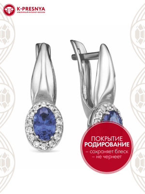 Серьги серебро 925 пробы, покрытие - родирование, вставка - искусственная шпинель, фианит (недрагоценный камень)