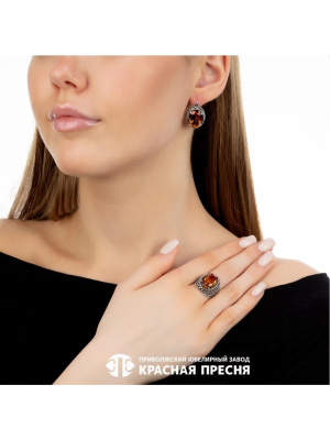 Серьги серебро 925 пробы, покрытие - оксидирование, вставка - искусственный султанит
