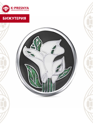 Брошь бижутерия, покрытие - платинирование, отделка - эмаль, без вставок