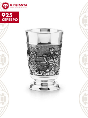 Стопка "охота" серебро 925 пробы, покрытие - оксидирование, без вставок