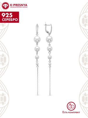 Серьги серебро 925 пробы, без покрытия, вставка - имитация жемчуга