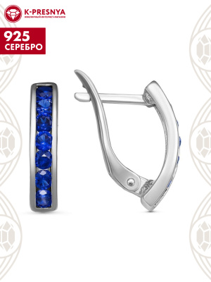 Серьги серебро 925 пробы, покрытие - родирование, вставка - искусственная шпинель