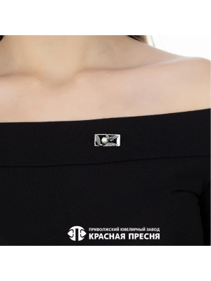 Брошь серебро 925 пробы, покрытие - оксидирование, вставка - культивированный жемчуг