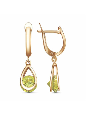 Серьги бижутерия, покрытие - золочение, вставка - фианит (недрагоценный камень)