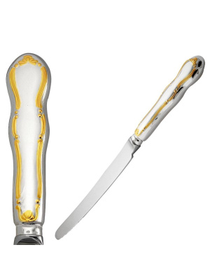 Нож столовый "вензель" серебро 925 пробы, покрытие - выборочное золочение, без вставок