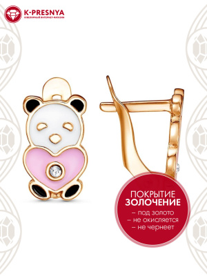 Серьги бижутерия, покрытие - золочение, отделка - эмаль, вставка - стекло ювелирное preciosa