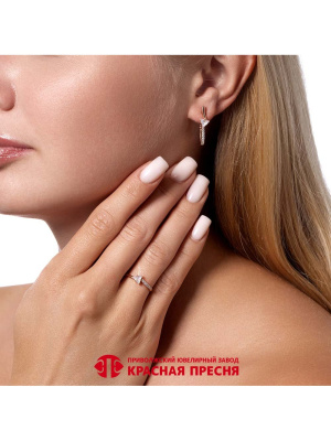 Серьги серебро 925 пробы, покрытие - золочение, выборочное родирование, вставка - фианит (недрагоценный камень)