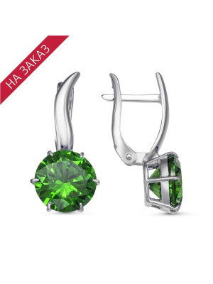 Серьги серебро 925 пробы, покрытие - родирование, вставка - фианит (недрагоценный камень)