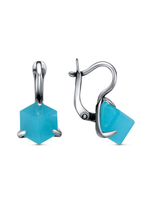 Серьги серебро 925 пробы, покрытие - оксидирование, вставка - искусственный халцедон