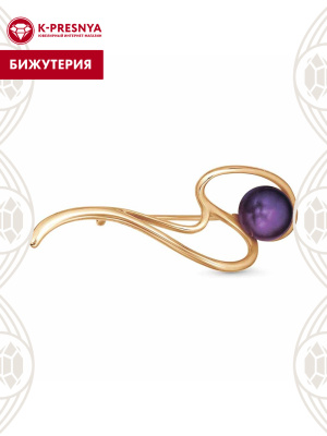Брошь бижутерия, покрытие - золочение, вставка - культивированный жемчуг