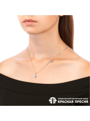 Колье серебро 925 пробы, покрытие - родирование, вставка - фианит (недрагоценный камень)