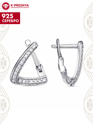 Серьги серебро 925 пробы, покрытие - родирование, вставка - фианит (недрагоценный камень)