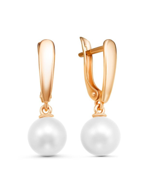 Серьги серебро 925 пробы, покрытие - золочение, вставка - имитация жемчуга