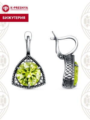Серьги бижутерия, покрытие - серебрение с оксидированием, вставка - фианит (недрагоценный камень)