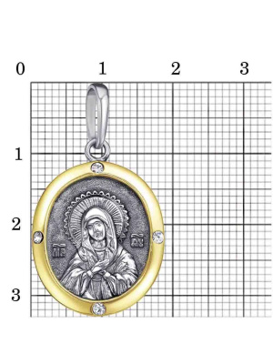 Подвеска серебро 925 пробы, покрытие - оксидирование, выборочное золочение, вставка - фианит (недрагоценный камень)