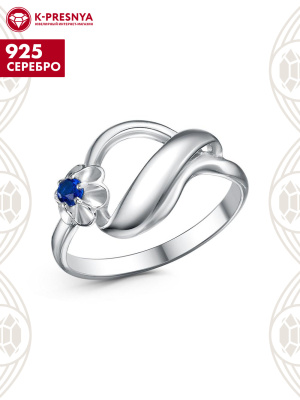Кольцо серебро 925 пробы, покрытие - родирование, вставка - искусственная шпинель