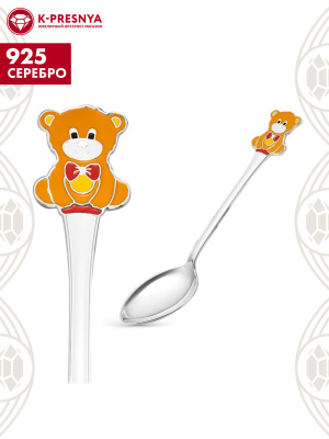 Ложка чайная "медведь" серебро 925 пробы, без покрытия, отделка - эмаль, без вставок