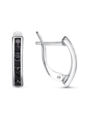 Серьги серебро 925 пробы, покрытие - оксидирование, вставка - фианит (недрагоценный камень)