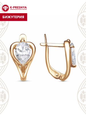 Серьги бижутерия, покрытие - золочение, вставка - фианит (недрагоценный камень)