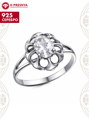 Кольцо серебро 925 пробы, покрытие - оксидирование, вставка - фианит (недрагоценный камень)