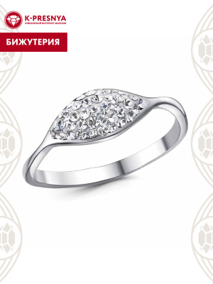 Кольцо бижутерия, покрытие - платинирование, вставка - стекло ювелирное preciosa