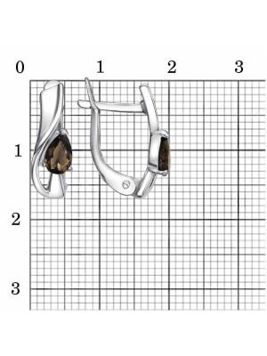 Серьги серебро 925 пробы, покрытие - родирование, вставка - дымчатый кварц
