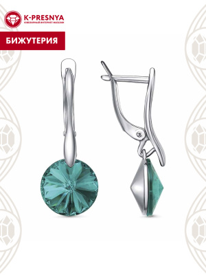 Серьги бижутерия, покрытие - платинирование, вставка - стекло ювелирное preciosa