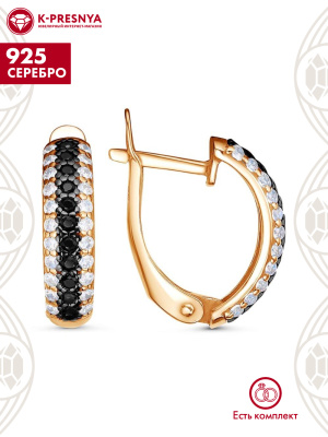 Серьги серебро 925 пробы, покрытие - золочение, выборочное родирование, вставка - фианит (недрагоценный камень)