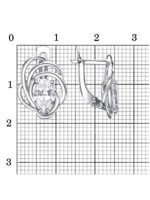 Серьги бижутерия, покрытие - платинирование, вставка - фианит (недрагоценный камень)