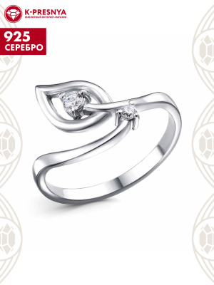 Кольцо серебро 925 пробы, покрытие - родирование, вставка - фианит (недрагоценный камень)