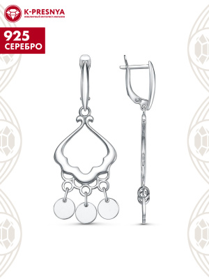 Серьги серебро 925 пробы, покрытие - родирование, без вставок