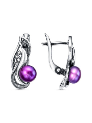Серьги серебро 925 пробы, покрытие - оксидирование, вставка - культивированный жемчуг