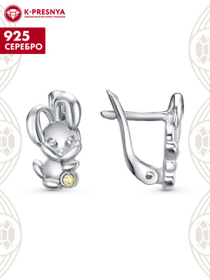 Серьги серебро 925 пробы, покрытие - родирование, вставка - фианит (недрагоценный камень)