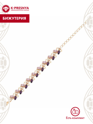 Браслет бижутерия, покрытие - золочение, вставка - фианит (недрагоценный камень)